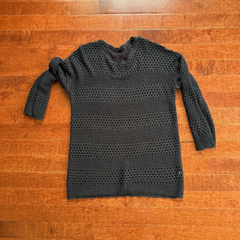 Black Crochet Knit Long Sleeve Sweater Dress/Cover Up– Size Large